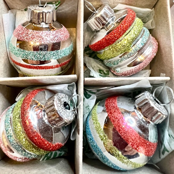 20 Radko Festive Fete Glass Ball & Beehive Ornaments Glitter Stripes Pink Red - Picture 4 of 9